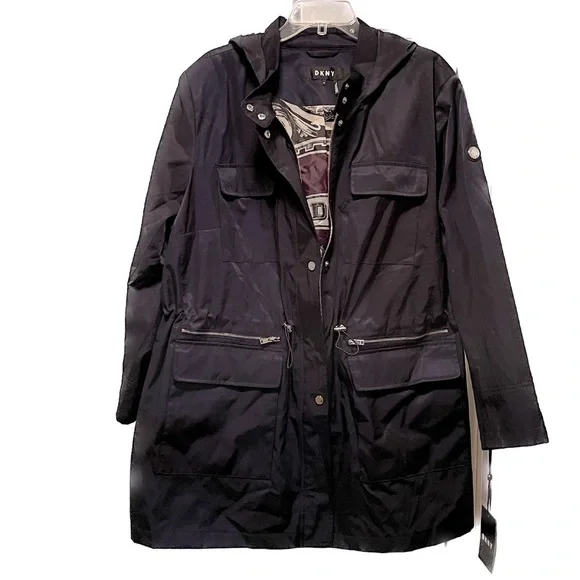 SOLD⭐️DKNY Navy Water Repellent Trench Coat (Plus Size 3X) NWT - Picture 1 of 8